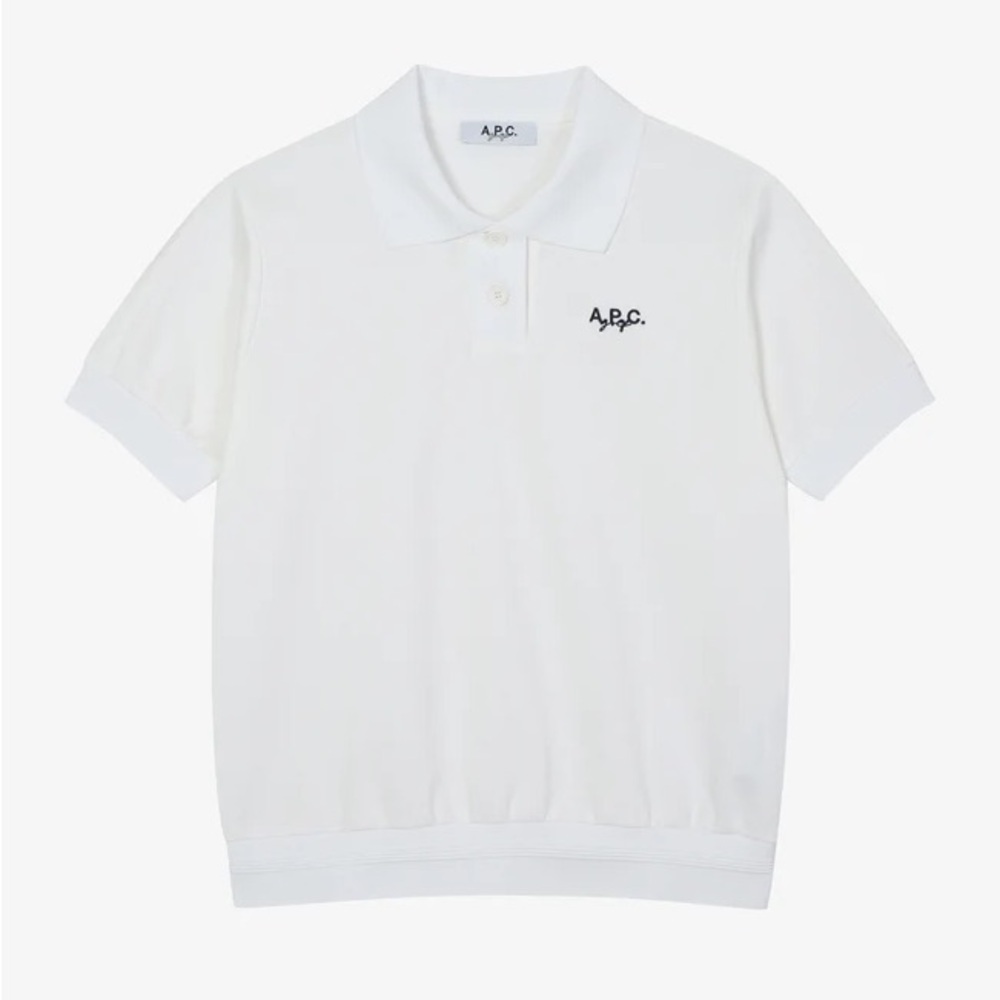 A.P.C. White Short-Sleeve Polo Top with Logo